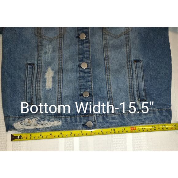 Rsq Denim Jean Jacket Women's S Distressed Medium Wash Blue Rips Trucker Pockets - Picture 14 of 16